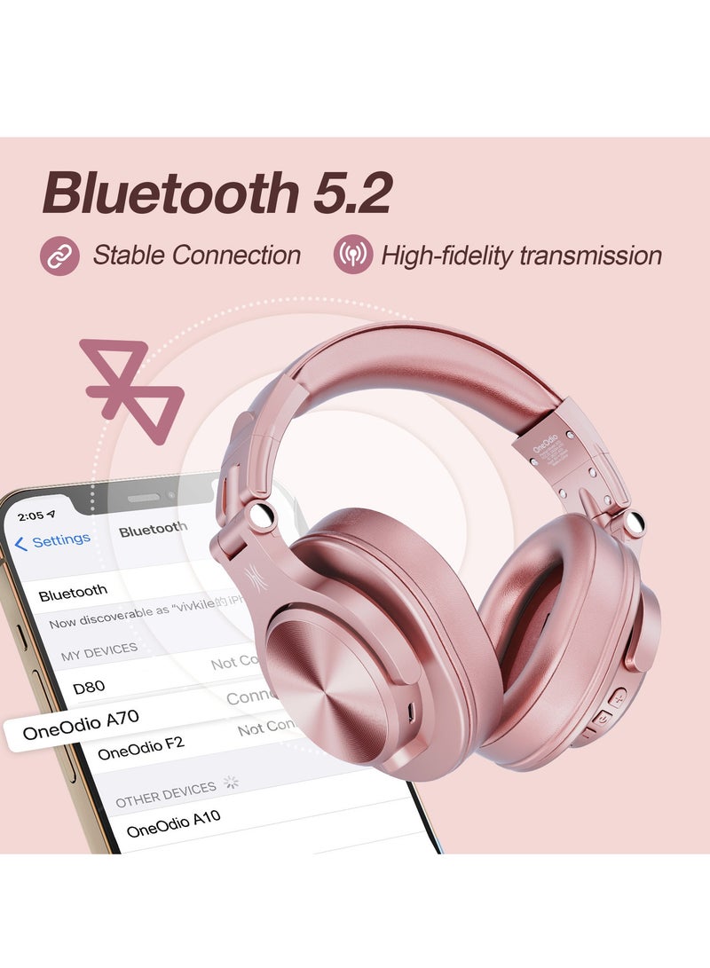 OneOdio A70 Wirless Bluetooth Over-Ear Headphone with Shareport 3.5Mm/6.35Mm Stereo Jack For Guitar Amp Computer PC Tablet Home Office Travel Pink - Image 4