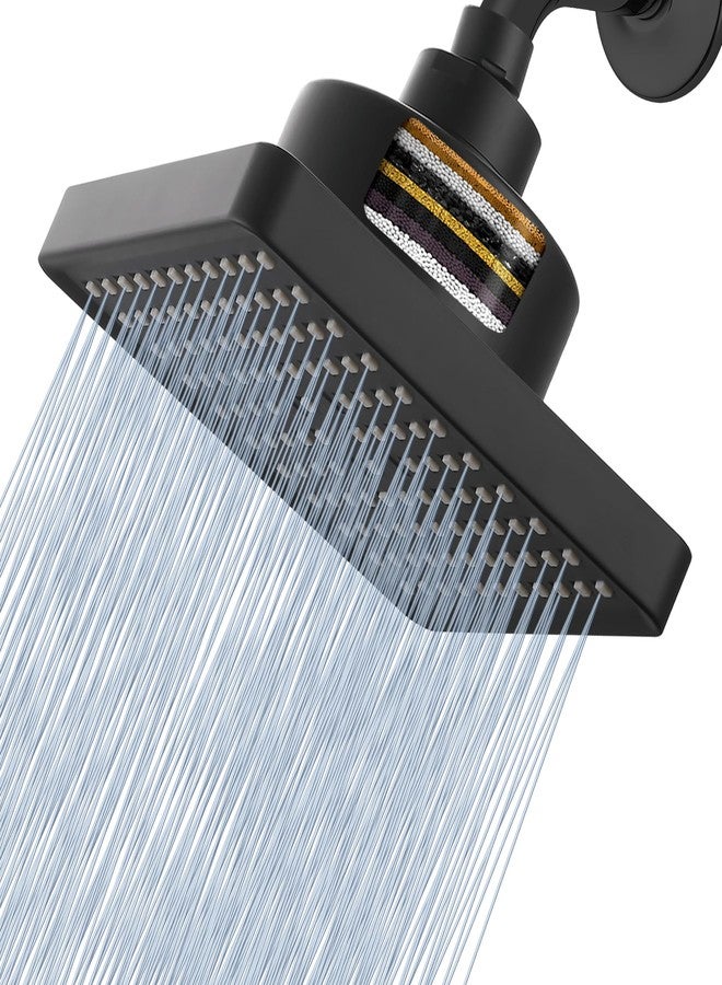 Nuodan High Pressure Rain Shower Head with Filtered - 6" Square Showerhead Filter for Remove Chlorine and Harmful Substances, Improve Hair and Skin Problems, Matte Black - Image 1