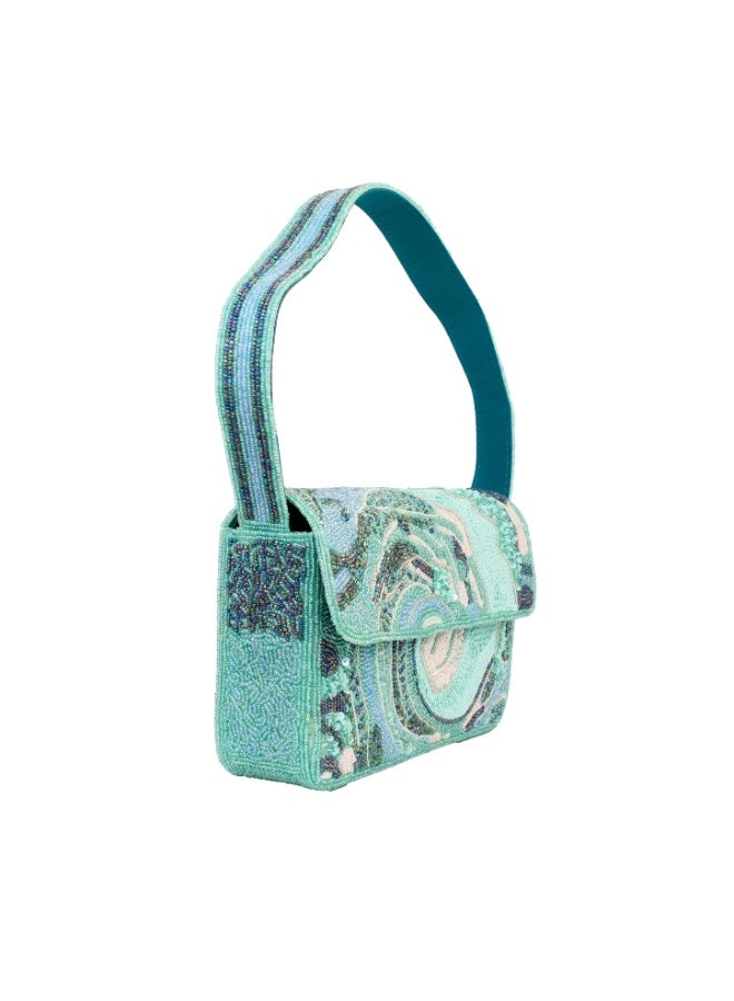 Dollar's Handcrafted Beaded Bag ST11, Luxury Satin Clutch with Beads Embroidery, Elegant Bridal Purse for Wedding, Formal Party Crossbody Handbag, Unique Floral Gift for Women (Light Blue) - Image 3