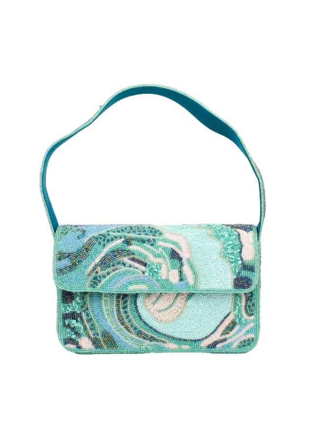 Dollar's Handcrafted Beaded Bag ST11, Luxury Satin Clutch with Beads Embroidery, Elegant Bridal Purse for Wedding, Formal Party Crossbody Handbag, Unique Floral Gift for Women (Light Blue) - Image 1