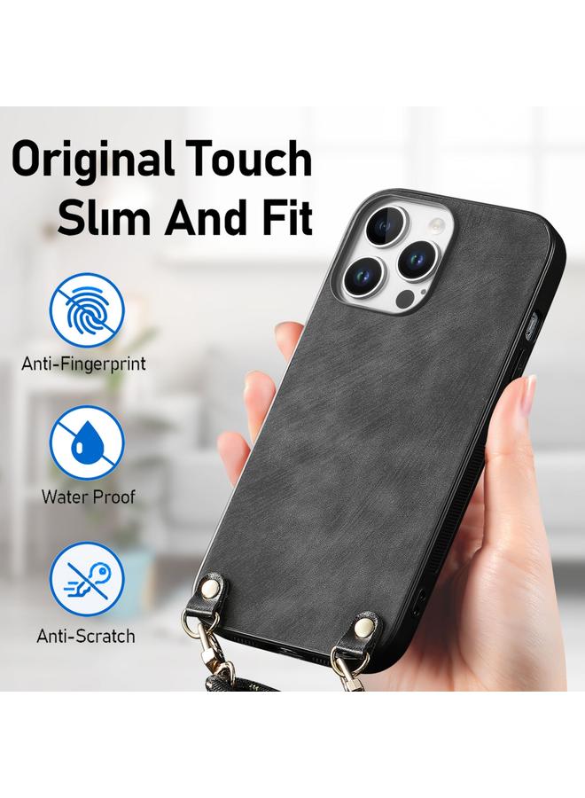 Zaboon Case For iPhone 13 Pro Max Vintage Leather PC Back Cover Phone Case with Crossbody Strap - Image 5