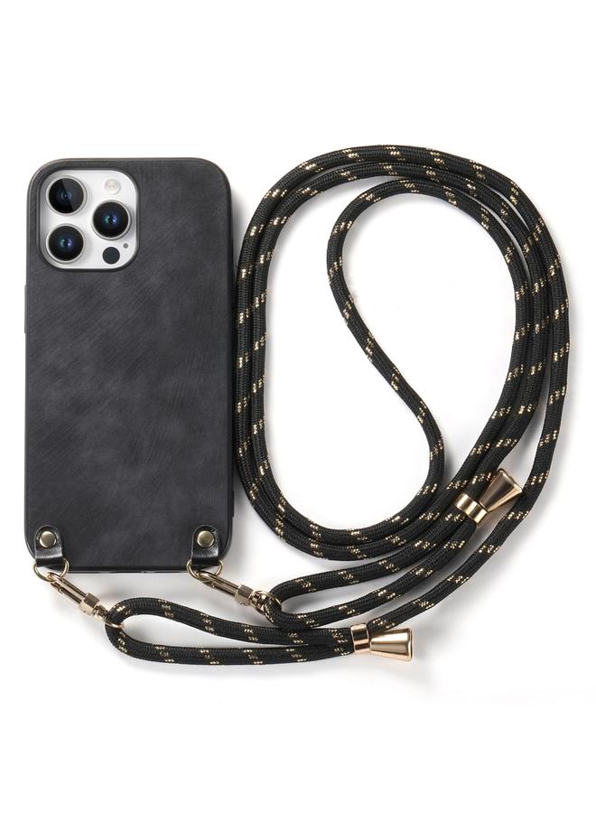 Zaboon Case For iPhone 13 Pro Max Vintage Leather PC Back Cover Phone Case with Crossbody Strap - Image 2