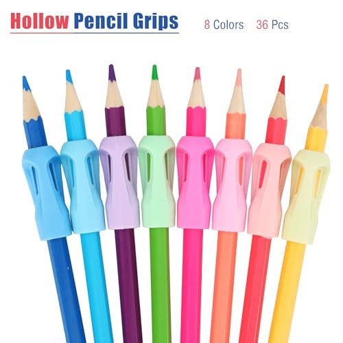 Larspotta Ergonomic Pencil Grips 36 Packs with 8 Colors, Hollow Trigonal Pencil Holders for Kids Handwriting, Toddler Silicone Pencil Cushion Grippers, Gel Pen Grips for Adults Writing Aid - Image 5