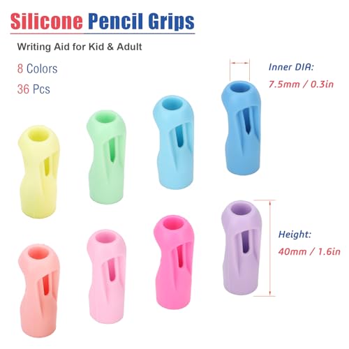 Larspotta Ergonomic Pencil Grips 36 Packs with 8 Colors, Hollow Trigonal Pencil Holders for Kids Handwriting, Toddler Silicone Pencil Cushion Grippers, Gel Pen Grips for Adults Writing Aid - Image 2
