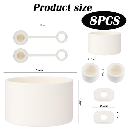 NUDFSY 8 Pcs for Stanley Cup Accessories, Protective Boot Including Straw Cover Cap Suitable for Straws with A Diameter of 1cm Base Diameter is 7.5cm This Set Not Include Cup (White) - Image 2