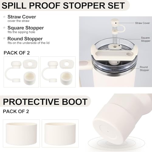 NUDFSY 8 Pcs for Stanley Cup Accessories, Protective Boot Including Straw Cover Cap Suitable for Straws with A Diameter of 1cm Base Diameter is 7.5cm This Set Not Include Cup (White) - Image 3