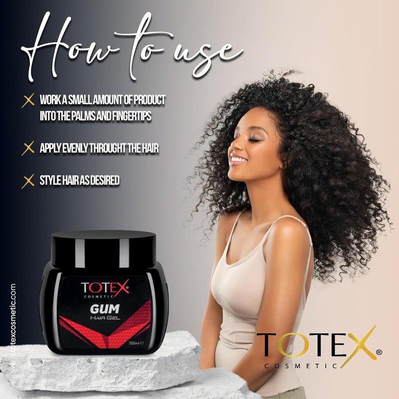 Totex Hair Styling Gum-Gel Gummy Ultra Strong Edge Control Red Gel For Men Woman Afro Hair 700 ml - Image 3