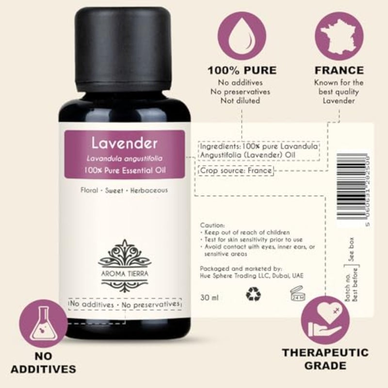 Lavender Essential Oil France 30ml 100% Pure and Natural Calming Floral Aroma for Sleep, Relaxation, Skin and Hair, Diffuser and Bath, Massage - Image 2