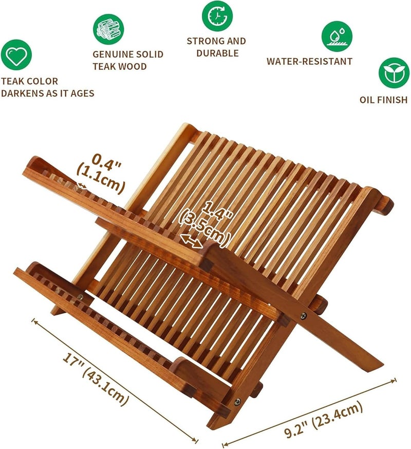 Utoplike Youtop Like Foldable Teak Dish Drying Rack, Compact Kitchen Counter Top Organizer - Image 4