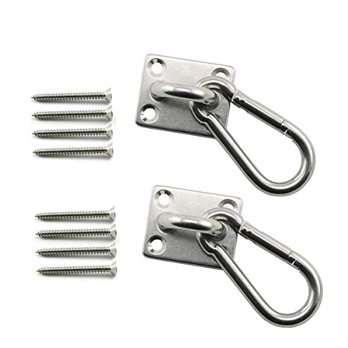heyous 2 Set M8 Suspension Ceiling Wall Mount U Hook Anchor Hanger Stainless Steel Heavy Duty Multi Purpose Hammock Swing Ceiling Hook Square Base Plate with Snap Hook - Image 1