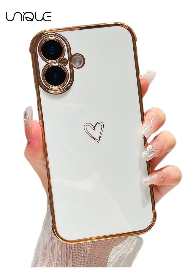 Unique - Compatible with iPhone 16 Case，Love Heart Plating Electroplate Elegant Case Camera Protector Soft TPU Shockproof Protective Back Cover iPhone 16 Case - White - Image 1