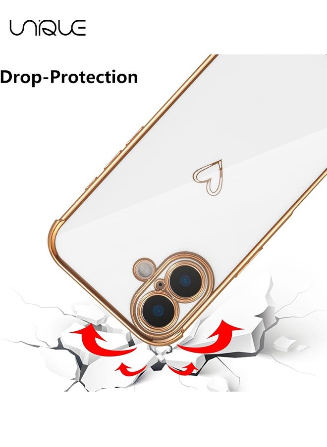 Unique - Compatible with iPhone 16 Case，Love Heart Plating Electroplate Elegant Case Camera Protector Soft TPU Shockproof Protective Back Cover iPhone 16 Case - White - Image 1