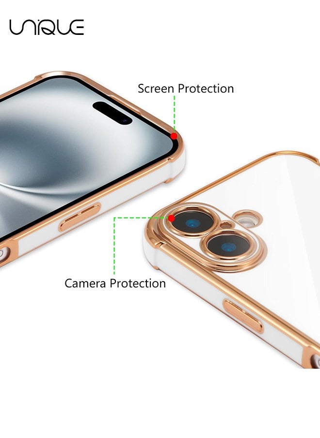Unique - Compatible with iPhone 16 Case，Love Heart Plating Electroplate Elegant Case Camera Protector Soft TPU Shockproof Protective Back Cover iPhone 16 Case - White - Image 1