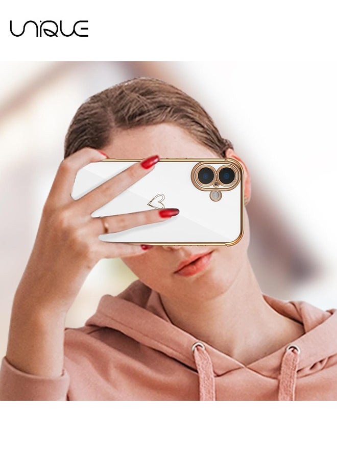 Unique - Compatible with iPhone 16 Case，Love Heart Plating Electroplate Elegant Case Camera Protector Soft TPU Shockproof Protective Back Cover iPhone 16 Case - White - Image 1