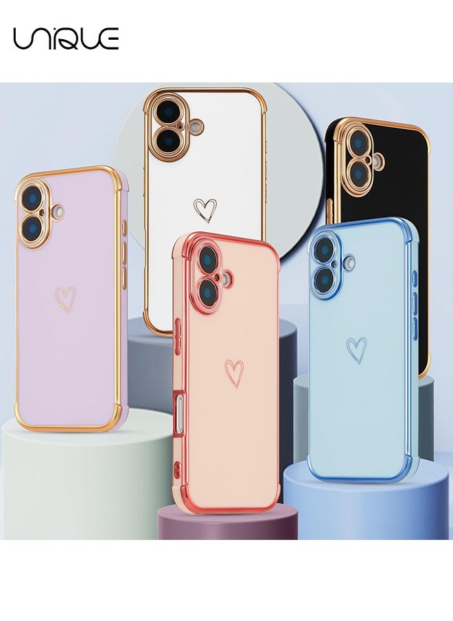 Unique - Compatible with iPhone 16 Case，Love Heart Plating Electroplate Elegant Case Camera Protector Soft TPU Shockproof Protective Back Cover iPhone 16 Case - White - Image 1