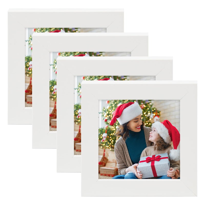 Golden State Art, Set of 4, 4x4 Picture Frames, Smartphone Instagram Frame Collection, Square Wood Frames with Tempered Glass, White - Image 1