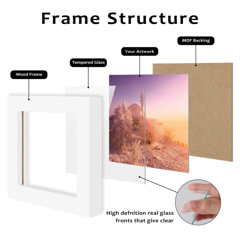 Golden State Art, Set of 4, 4x4 Picture Frames, Smartphone Instagram Frame Collection, Square Wood Frames with Tempered Glass, White - Image 4