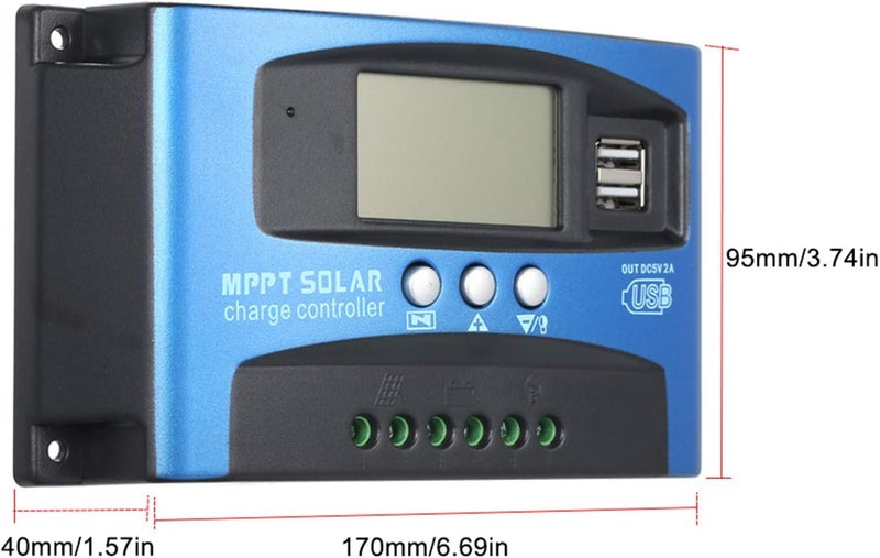 BAGGRA 100A MPPT Solar Charge Controller Dual USB LCD Display Auto Solar Cell Panel Charger Regulator - Image 5