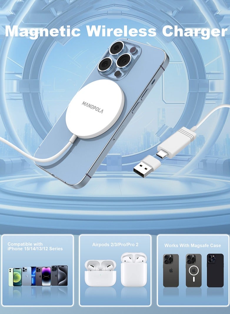 مقبض الباب شاحن مانوبولا اللاسلكي المغناطيسي، شاحن آمن مغناطيسيًا لأجهزة Apple، شاحن سري  وات متوافق مع iPhone 16/15/14/13/12 Pro/Max/Plus/Mini وAirPods 3/2/Pro 2/Pro - Image 3