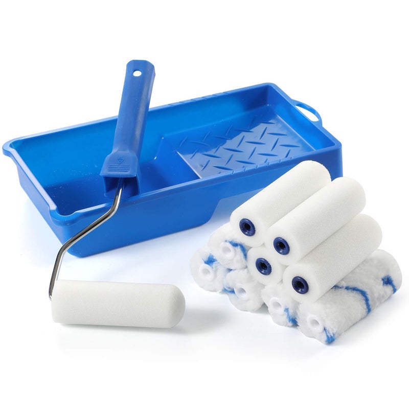 Paint Roller Small Paint Tray Set with HighDensity Foam Mini Roller Refills Roller Frame Paint Tray 4 Microfiber Roller Covers House Painting Roller Brush12Pack