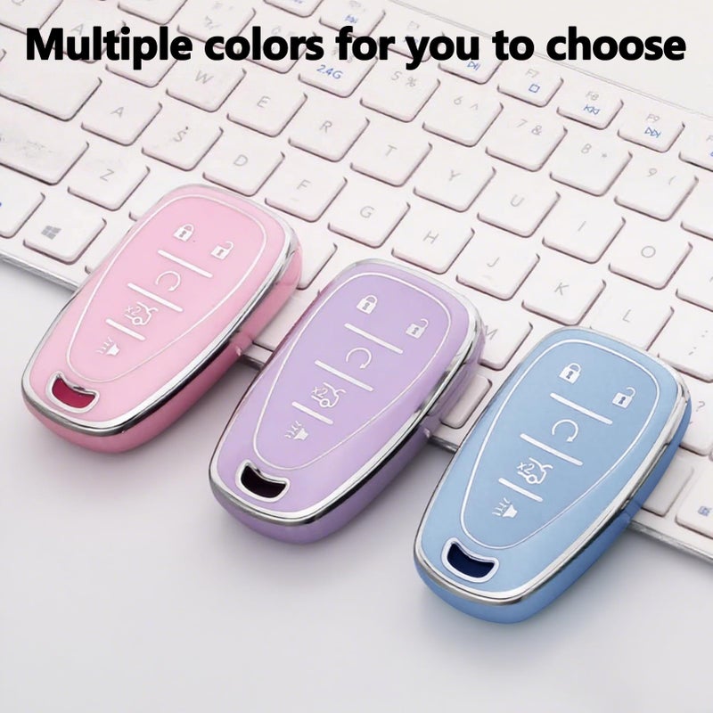 AAWQVRG Key Fob Cover for Chevy - Premium Soft TPU Shell Full Protection Case with Keychain, Fits Equinox Malibu Traverse Cruze Blazer Camaro Trailblazer Spark Sonic Volt Bolt Trax, Pink 5-Button - Image 3
