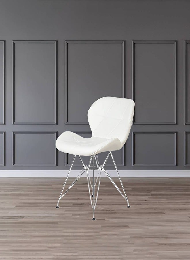 Taimi Ergonomic PU Leather Upholstered Chair with Metal Legs and Geometric Stitching for Modern Living Spaces White - Image 2