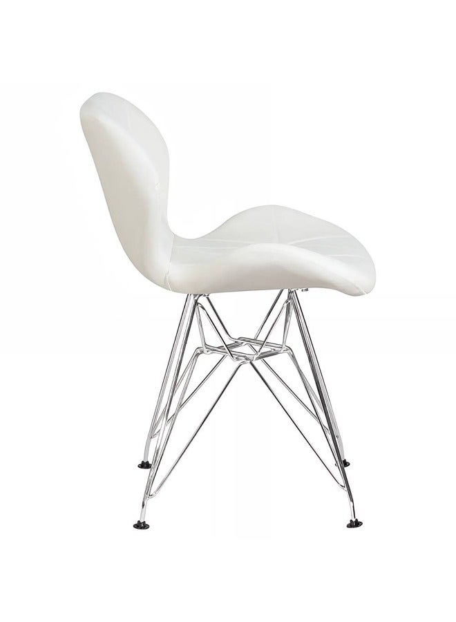 Taimi Ergonomic PU Leather Upholstered Chair with Metal Legs and Geometric Stitching for Modern Living Spaces White - Image 3