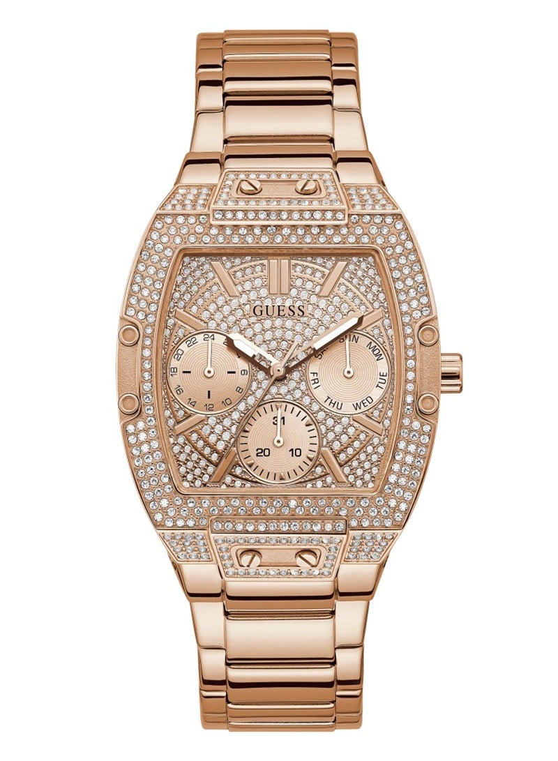 GUESS ساعة جيس للنساء ذات هيكل ذهبي وردي وسوار من الستانلس ستيل GW0104L3 - Image 1