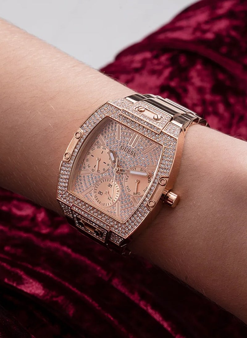 GUESS ساعة جيس للنساء ذات هيكل ذهبي وردي وسوار من الستانلس ستيل GW0104L3 - Image 5