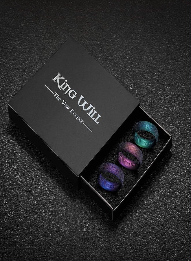 King Will Silicone Wedding Band for Men Women- 1.8mm Ultra Thin Ring with Geometric Pattern, Hypoallergenic Rubber Ring, Dark Blue,Starry Green,Starry Purple, Size 9 - Image 5