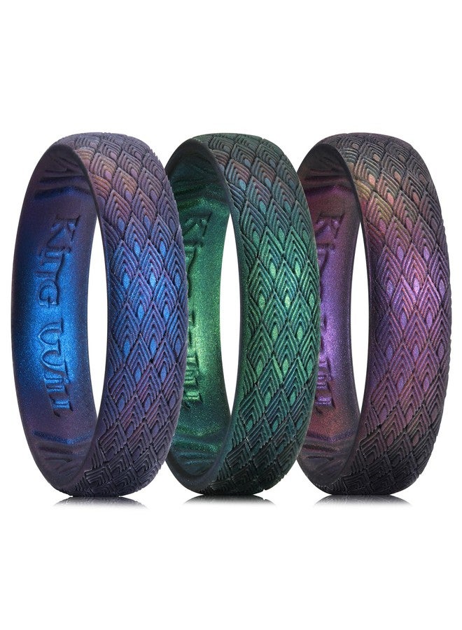 King Will Silicone Wedding Band for Men Women- 1.8mm Ultra Thin Ring with Geometric Pattern, Hypoallergenic Rubber Ring, Dark Blue,Starry Green,Starry Purple, Size 9 - Image 1