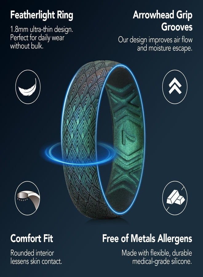 King Will Silicone Wedding Band for Men Women- 1.8mm Ultra Thin Ring with Geometric Pattern, Hypoallergenic Rubber Ring, Dark Blue,Starry Green,Starry Purple, Size 9 - Image 2