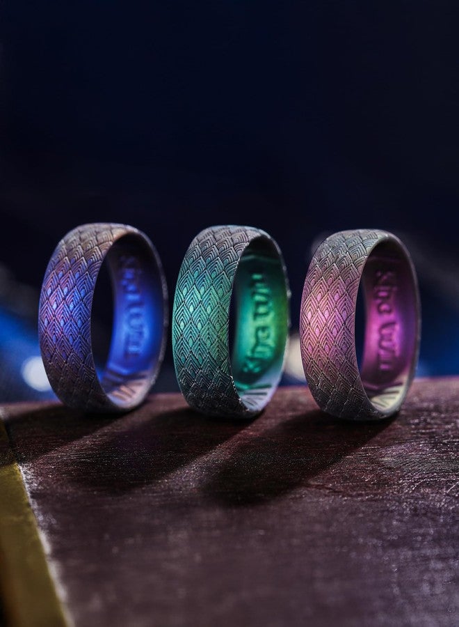 King Will Silicone Wedding Band for Men Women- 1.8mm Ultra Thin Ring with Geometric Pattern, Hypoallergenic Rubber Ring, Dark Blue,Starry Green,Starry Purple, Size 9 - Image 3