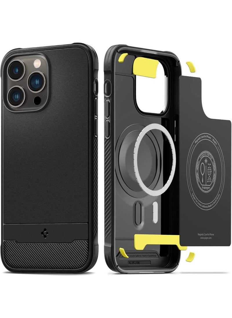Spigen Rugged Armor MagFit iPhone 14 PRO Case Cover with MagSafe and Carbon Fiber Textures - Matte Black  - Image 1