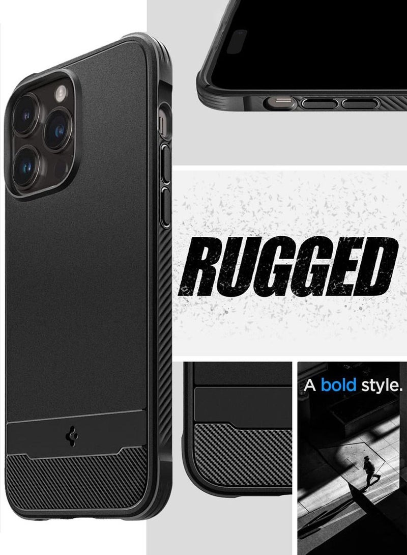 Spigen Rugged Armor MagFit iPhone 14 PRO Case Cover with MagSafe and Carbon Fiber Textures - Matte Black  - Image 3