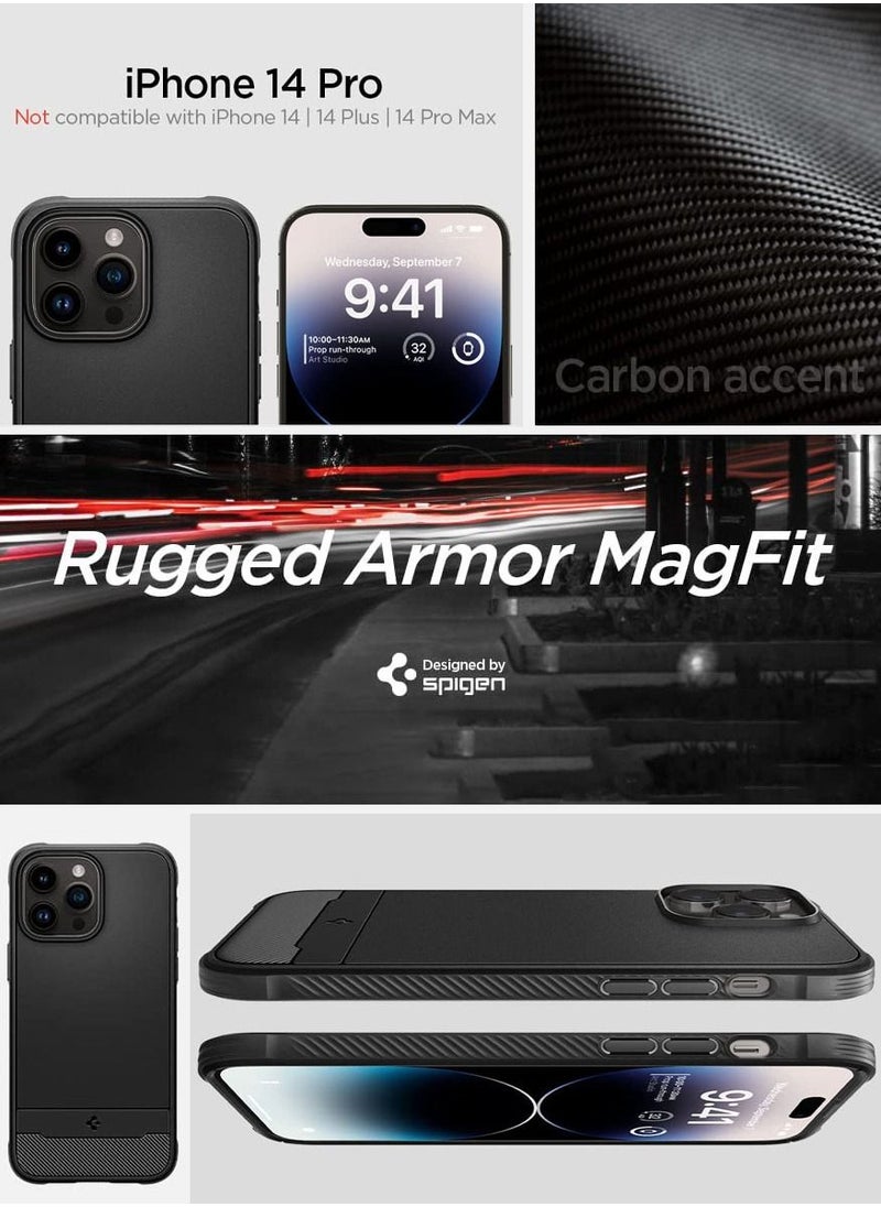 Spigen Rugged Armor MagFit iPhone 14 PRO Case Cover with MagSafe and Carbon Fiber Textures - Matte Black  - Image 2