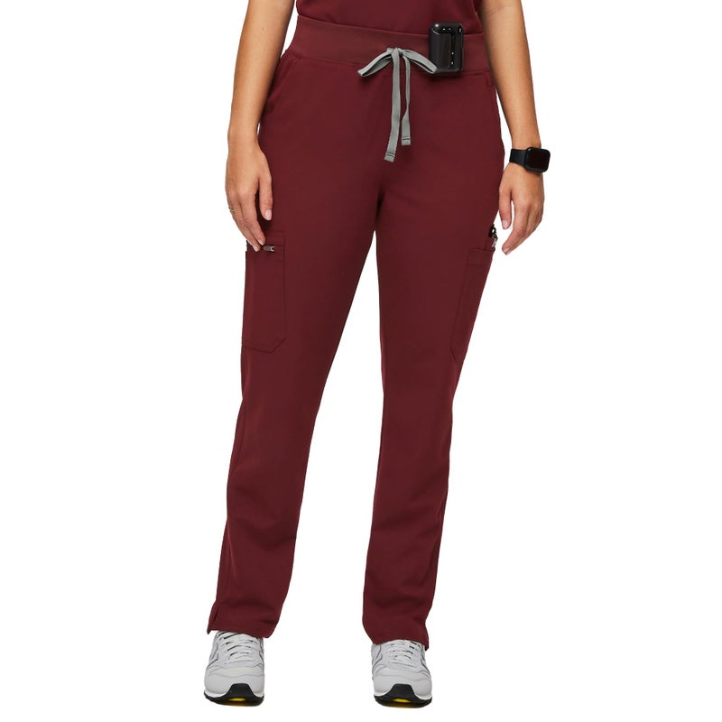 FIGS YOLA High Waisted Skinny Scrub Pants for Women Burgundy Petite XS