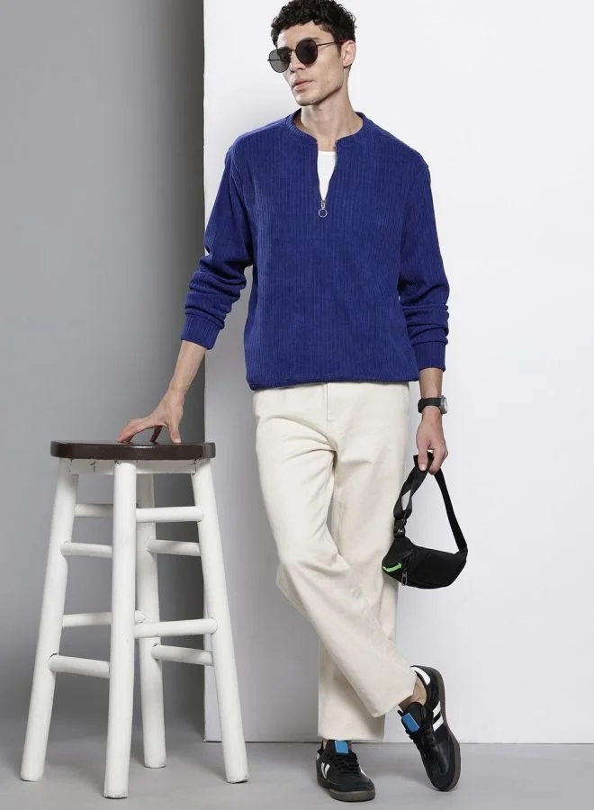The Indian Garage Co  The Indian Garage Co Men Relaxed Fit Self Design Henley Neck Full Sleeves Sweatshirt  | Best Price UAE