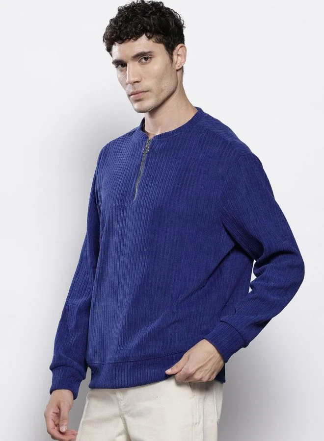The Indian Garage Co  The Indian Garage Co Men Relaxed Fit Self Design Henley Neck Full Sleeves Sweatshirt  | Best Price UAE