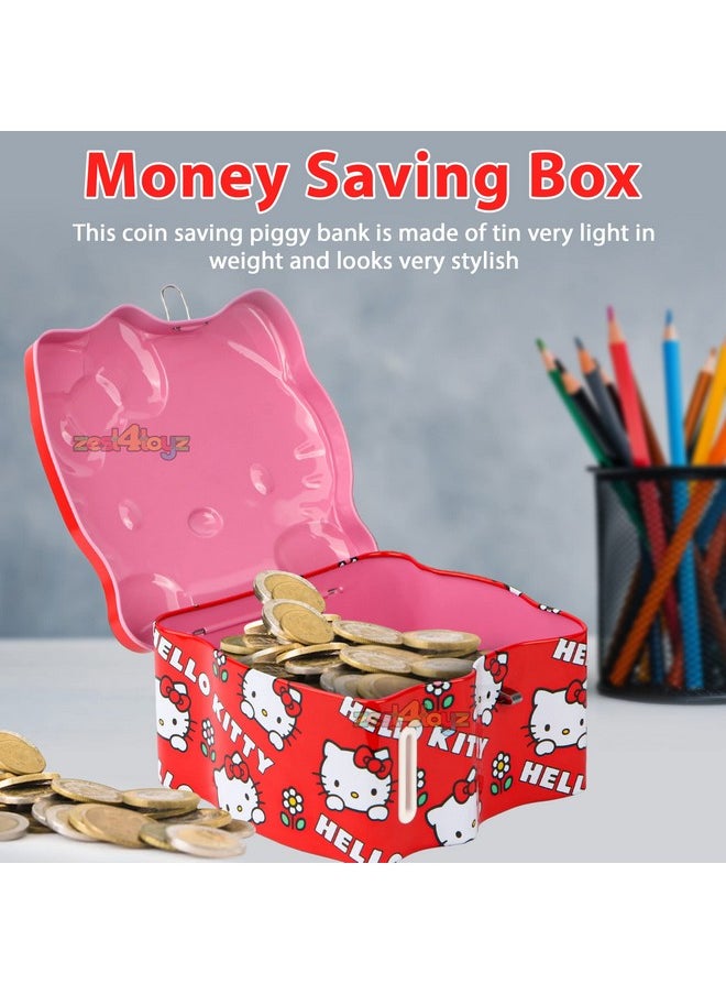 Zest 4 Toyz Zest 4 Toyz Money Bank for Kids Kitty Piggy Bank Metal Body Money Saving Coin Bank for Kids Girls Boys with Lock N Key Secure Money Coin Bank Best Return Gift (Red)  - Image 4