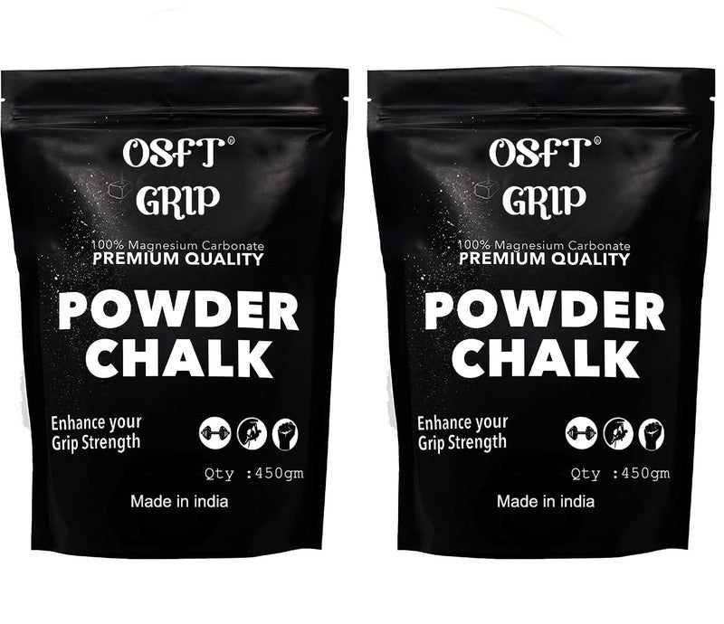 OSFT Magnesium Carbonate Powder Gym Chalk for Weightlifting Cross Fitness Training Gymnastics Rock Climbing Deadlifting Workout Bouldering Billiards Pole Dancing (Combo Pack (450 + 450) gm) - Image 1