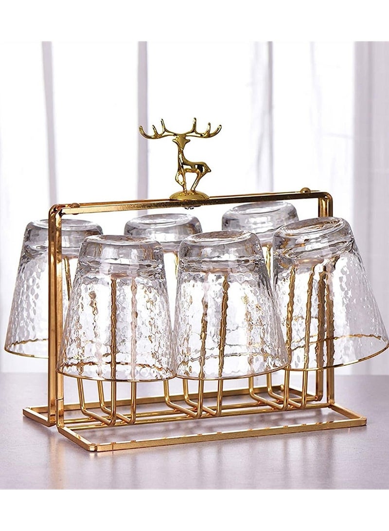 6 Cup Golden Drying Rack, Mug Draining Organizer, Drinking Glass Drainer, Cup Storage Stand, Non-Slip Bottle Drying Tree for Glasses, Mugs, Tumbler, Upside Down Kitchen Countertop Stand  - Image 1