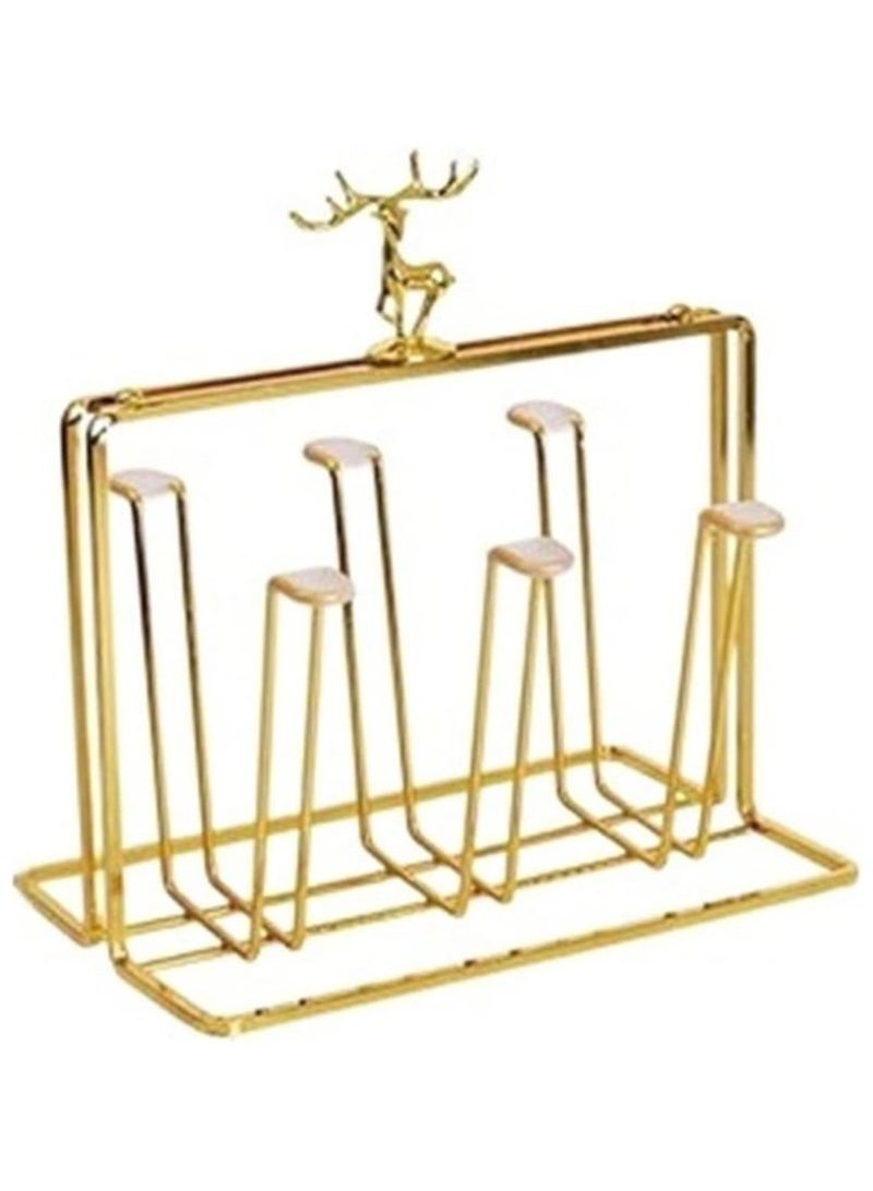 6 Cup Golden Drying Rack, Mug Draining Organizer, Drinking Glass Drainer, Cup Storage Stand, Non-Slip Bottle Drying Tree for Glasses, Mugs, Tumbler, Upside Down Kitchen Countertop Stand  - Image 2