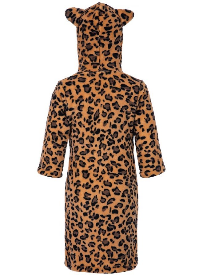 Anicosp Kids Toddler Cartoon Hooded Plush Robe Leopard Pajamas Fleece Bathrobe Children Sleepwear (US, Age, 2 Years, 3 Years, Classic Yellow Leopard) - Image 2