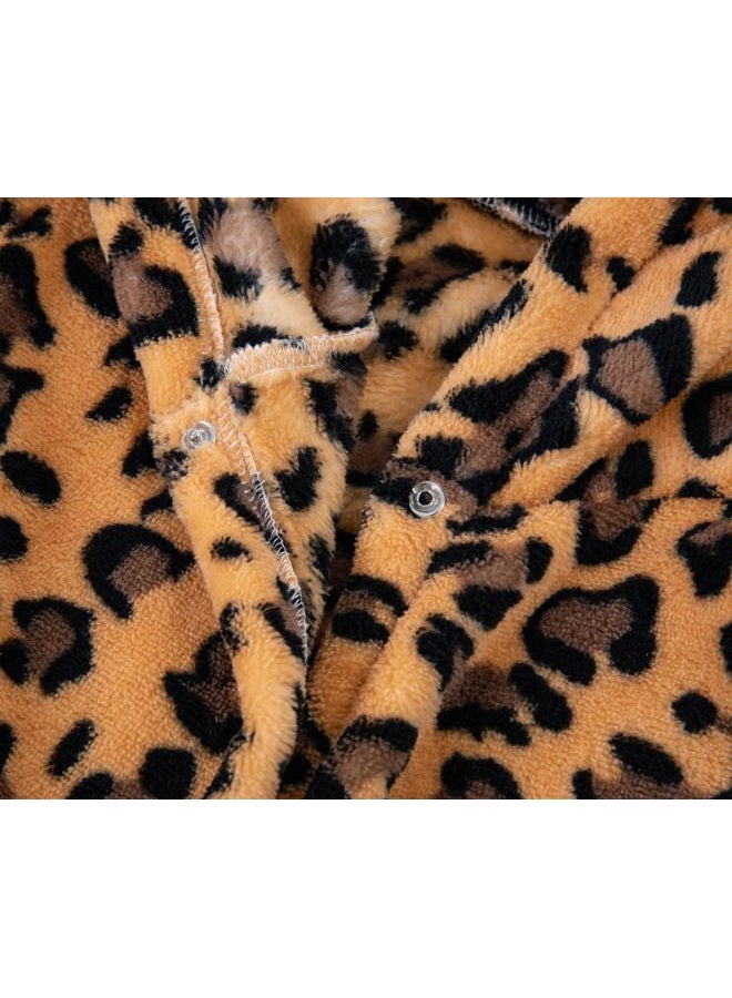 Anicosp Kids Toddler Cartoon Hooded Plush Robe Leopard Pajamas Fleece Bathrobe Children Sleepwear (US, Age, 2 Years, 3 Years, Classic Yellow Leopard) - Image 4