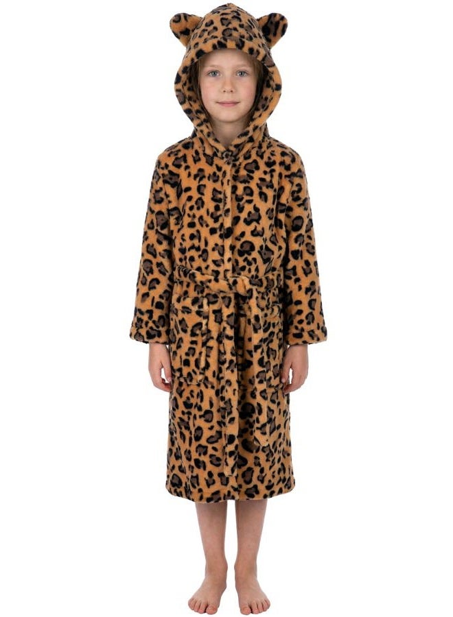 Anicosp Kids Toddler Cartoon Hooded Plush Robe Leopard Pajamas Fleece Bathrobe Children Sleepwear (US, Age, 2 Years, 3 Years, Classic Yellow Leopard) - Image 1