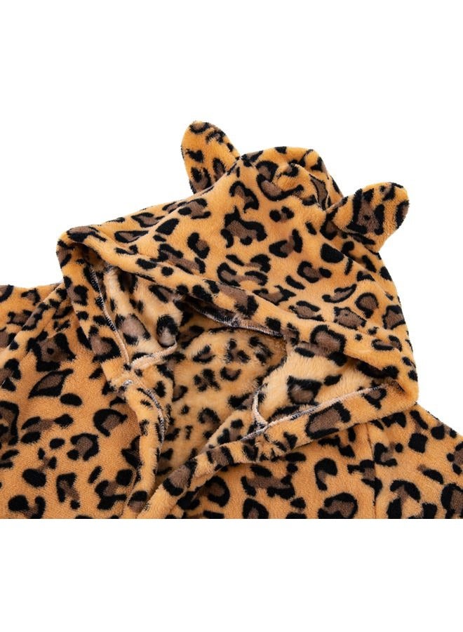 Anicosp Kids Toddler Cartoon Hooded Plush Robe Leopard Pajamas Fleece Bathrobe Children Sleepwear (US, Age, 2 Years, 3 Years, Classic Yellow Leopard) - Image 3