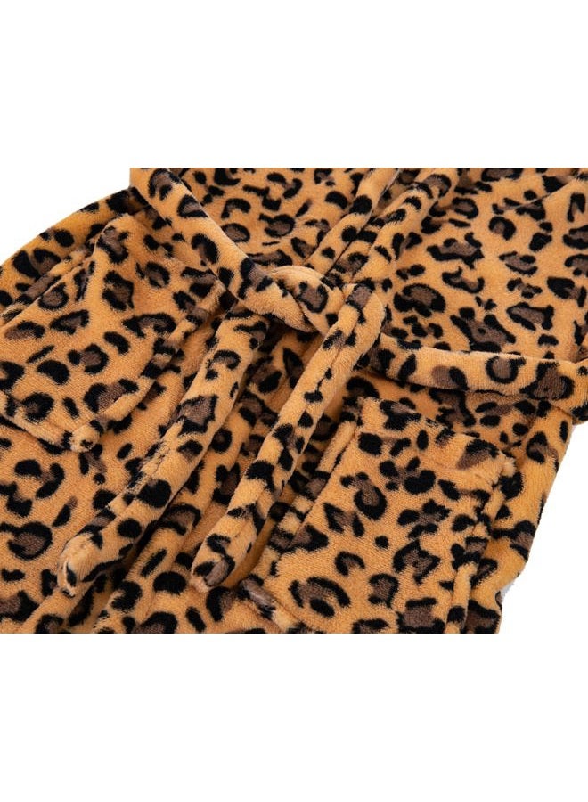 Anicosp Kids Toddler Cartoon Hooded Plush Robe Leopard Pajamas Fleece Bathrobe Children Sleepwear (US, Age, 2 Years, 3 Years, Classic Yellow Leopard) - Image 5