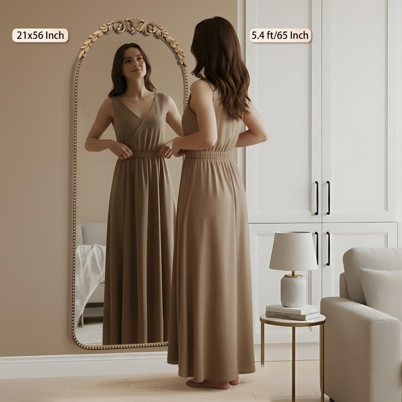 Besdomus Large Gold Floor Mirror: 56"x 21" Vintage Full Length Mirror - Traditional Ornate Baroque Antique Body Mirrors for Bedroom/Cloakroom/Entryway/Hallway/Wall - Home Decor for Living Room - Image 2