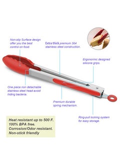 ALLWIN-HOUSEWARE W 4 Pack Red Kitchen Tongs, Premium Silicone BPA Free Non-Stick Stainless Steel BBQ Cooking Grilling Locking Food Tongs, 9-Inch & 12-Inch  - Image 4